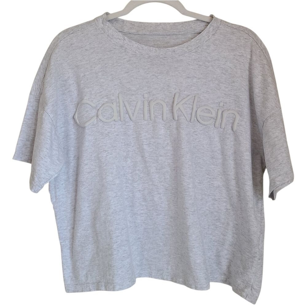 calvin klein cotton sport puff print t-shirt grey womens size L